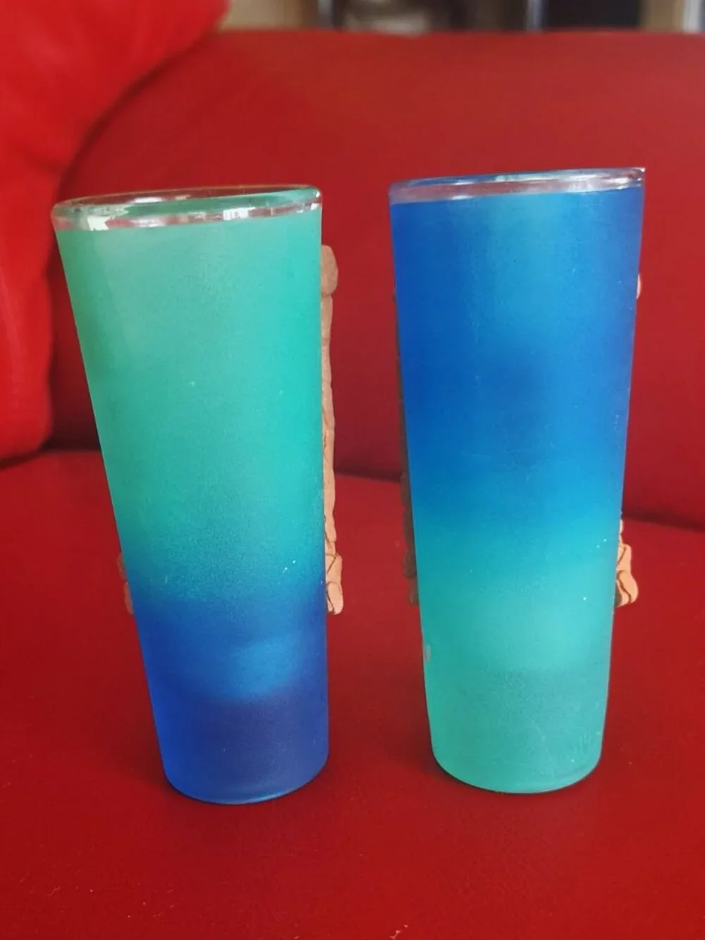 Vintage Cancun Mexico Cantina Shot Glasses Set of 2 Souvenir 3D Raised Relief